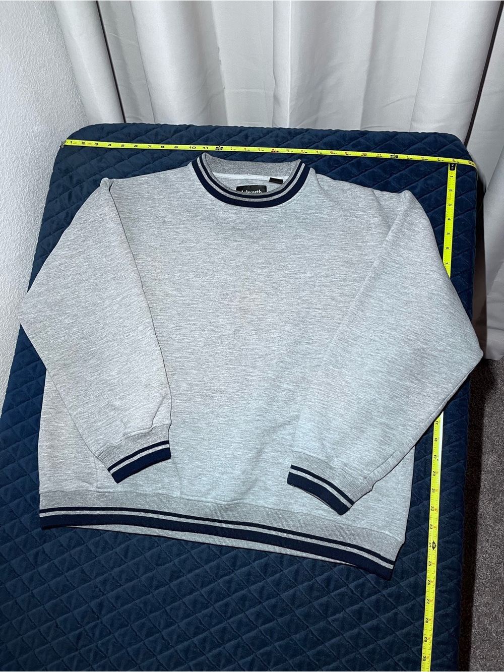 Vintage Golf Ashworth Light Gray Crewneck Sweater with Navy Stripe Trim